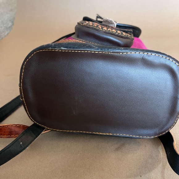 Baby Alpaca Made In Peru Magenta Pink Suede Leather Drawstring Backle Backpack S - Picture 3 of 11